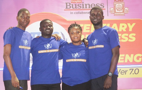 Valley View University is making its first time in the quarter-finals. From left are Credo Mississino, Elvis Boateng, Victoria Tuffour Boateng, and Bright Peprah Yeboah