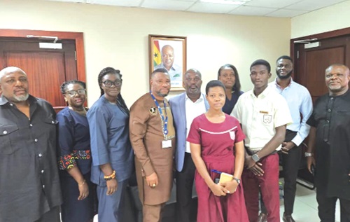 James Enu (4th from left), MP for Tema West, with some students and management of the Lashibi SHS James Enu (4th from left), MP for Tema West, with some students and management of the Lashibi SHS