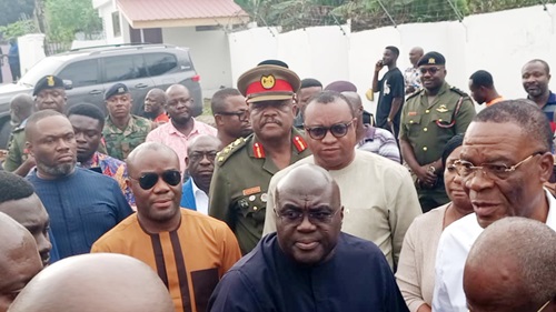High-powered delegation of government ministers and NDC party executives led by Julius Debrah, Chief of Staff, at the residence of the late Dr Omane Boamah