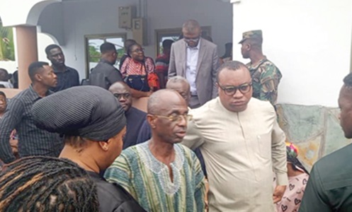 • Johnson Asiedu Nketia (2nd from left), Chairman of the National Democratic Congress, and other government officials at the residence of the late Dr Omane Boamah • Johnson Asiedu Nketia (2nd from left), Chairman of the National Democratic Congress, and other government officials at the residence of the late Dr Omane Boamah