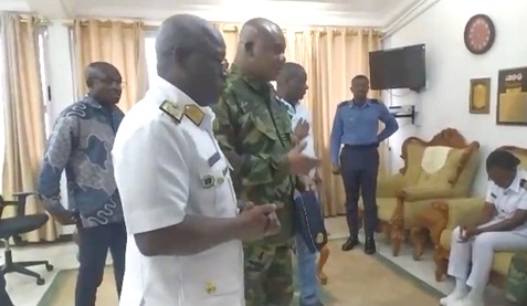 Commodore Samuel Ayelazono (left), the Flag Officer Commanding, Western Naval Command, and Air Commodore Eric Yirenkyi (middle), the Base Commander, Air Force Base, Takoradi, and Joseph Nelson, Western Regional Minister, consoling Naval Lieutenant Ewuradwoa Kumi-Kyereh Commodore Samuel Ayelazono (left), the Flag Officer Commanding, Western Naval Command, and Air Commodore Eric Yirenkyi (middle), the Base Commander, Air Force Base, Takoradi, and Joseph Nelson, Western Regional Minister, consoling Naval Lieutenant Ewuradwoa Kumi-Kyereh