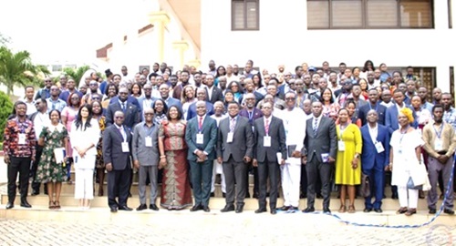 Ahmed Ibrahim (arrowed), Minister of Local Government, Decentralisation and Rural Development with participants of the 8th Evidence to Action (E2A) Conference and Exhibition