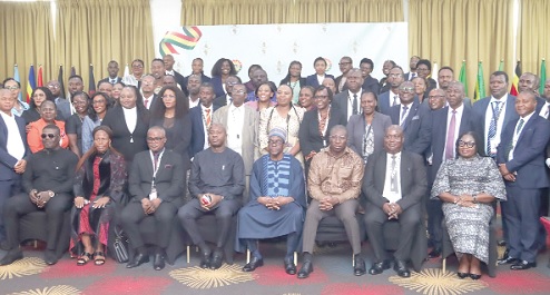 Alban Sumana Kingsford Bagbin (seated 4th from right), Speaker of Parliament, with Mahama Ayariga (seated 4th from left), Majority Leader of Parliament; Alexander Afenyo-Markin (seated 3rd from right), Minority Leader of Parliament; Steve Katawa Banda (seated 2nd from right), President, Conference of the Commonwealth Hansard Editors Association - Africa Region, and some participants. Picture: ELVIS NII NOI DOWUONA Alban Sumana Kingsford Bagbin (seated 4th from right), Speaker of Parliament, with Mahama Ayariga (seated 4th from left), Majority Leader of Parliament; Alexander Afenyo-Markin (seated 3rd from right), Minority Leader of Parliament; Steve Katawa Banda (seated 2nd from right), President, Conference of the Commonwealth Hansard Editors Association - Africa Region, and some participants. Picture: ELVIS NII NOI DOWUONA