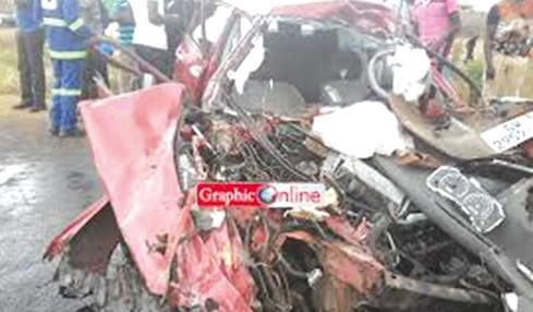 A  vehicle mangled as a result of an accident