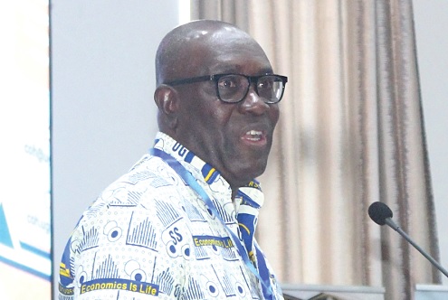Dr. Anthony Yaw Baah (inset), former Secretary General, TUC, delivering the keynote address. Picture: ERNEST KODZI