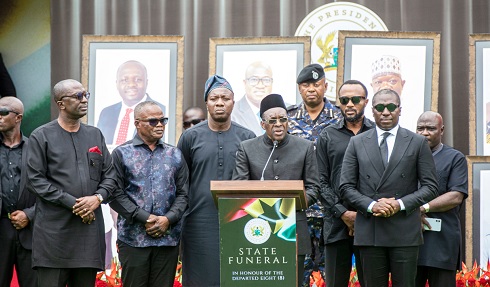Alban Bagbin, Speaker of Parliament, and other leaders of Parliament reading their tribute