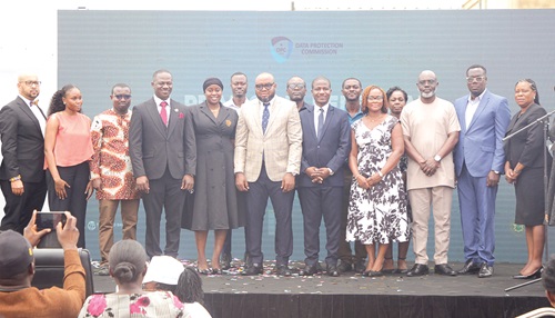 Mohammed Adams Sukparu (middle), Deputy Minister of Communication, Digital Technology, and Innovations, with Dr Arnold Kavaarpuo (4th from left), Executive Director of Data Protection Commission, Teki Akuetteh (4th from right), Chairperson for the Data Protection Commission Ghana, Emmanuel Gadasu (5th from right), President of Ghana Association of Privacy Professionals, and other dignitaries after the event. Picture: CALEB VANDERPUYE
