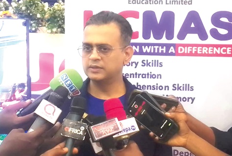 Girish Gurbani, Managing Director of the Universal Concept of Mental Arithmetic System, addressing journalists after the competition. Girish Gurbani, Managing Director of the Universal Concept of Mental Arithmetic System, addressing journalists after the competition.