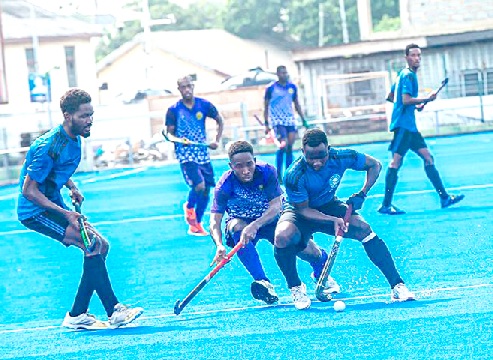 • GRA Men’s Ernest Opoku (right) bursts past Exchequers’ Ryan Takyi in a fast-paced attack • GRA Men’s Ernest Opoku (right) bursts past Exchequers’ Ryan Takyi in a fast-paced attack