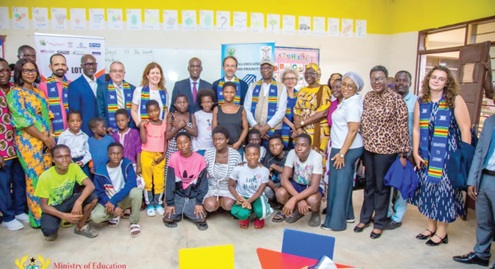 Haruna Iddrisu (arrowed), Education Minister, with dignitaries and some of the learners after the event Haruna Iddrisu (arrowed), Education Minister, with dignitaries and some of the learners after the event