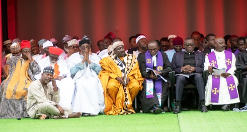 Sheikh Osman Nuhu Sharubutu (2nd from left), National Chief Imam, with other religious leaders. Pictures: DOUGLAS ANANE-FRIMPONG