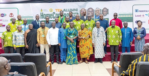 Akyamfuor Asafo Boakye Agyeman-Bonsu (in Kente), Chairman of the Governing Council, KNUST, Prof. Rita Akosua Dickson (7th from left), Vice Chancellor, KNUST, and some dignitaries, during the Alumni Homecoming. Akyamfuor Asafo Boakye Agyeman-Bonsu (in Kente), Chairman of the Governing Council, KNUST, Prof. Rita Akosua Dickson (7th from left), Vice Chancellor, KNUST, and some dignitaries, during the Alumni Homecoming.