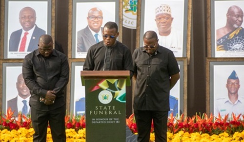 Fifi Kwetey (middle) reading the tribute of the five NDC fallen heroes Fifi Kwetey (middle) reading the tribute of the five NDC fallen heroes