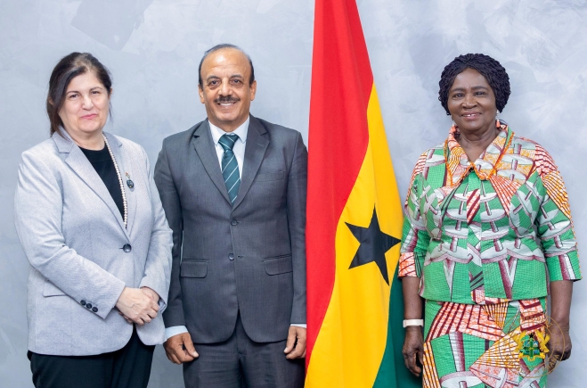 Vice President Opoku-Agyemang bids farewell to Palestinian envoy, praises strong Ghana–Palestine ties