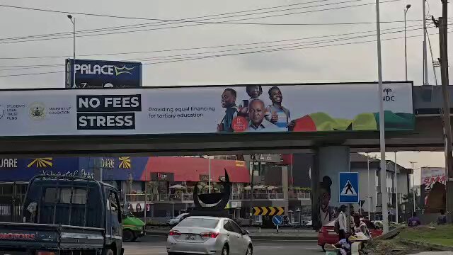 Ministry of Roads orders removal of unauthorised 'students loan' billboard. PHOTOS BY DOUGLAS ANANE FRIMPONG Ministry of Roads orders removal of unauthorised 'students loan' billboard