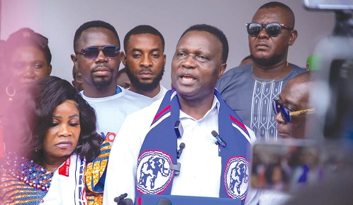 Dr Yaw Adutwum speaking to the media after receiving his nomination forms