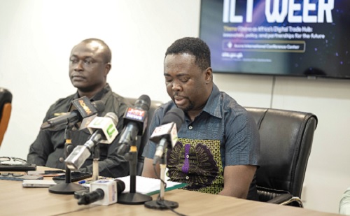 Dr. Mark Oliver Kevor (right), acting Director- General, National Information Technology Agency, explaining a point to participants in the press launch. With him is Yaw Buadu Osei, acting Director, Finance and Administration, NITA Dr. Mark Oliver Kevor (right), acting Director- General, National Information Technology Agency, explaining a point to participants in the press launch. With him is Yaw Buadu Osei, acting Director, Finance and Administration, NITA