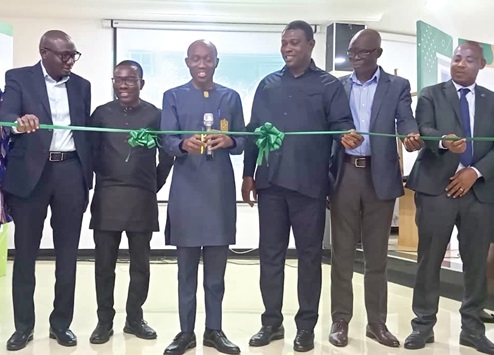 Dr Chrysantus Kubio (3rd from right),  Northern Regional Director of the GHS; Dr. Franklin Asiedu-Bekoe (3rd from left),   Director of Public Health of the Ghana Health Service; Dr Laud Boateng (2nd from right), Executive Site Director of AMPATH Ghana, being supported by other members to launch the initiative