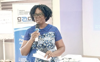 Beauty Emefa Narteh (inset), Executive Secretary of GACC, addressing the journalists in Tamale Beauty Emefa Narteh (inset), Executive Secretary of GACC, addressing the journalists in Tamale