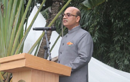 Manish Gupta, Indian High Commissioner to Ghana, addressing the Indian community at the commemoration at the event in Accra Manish Gupta, Indian High Commissioner to Ghana, addressing the Indian community at the commemoration at the event in Accra