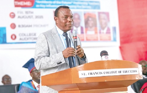 Prof. Ben Quarshie Honyenuga (left), Vice-Chancellor of Ho Technical University, addressing the graduates after being conferred with the degree