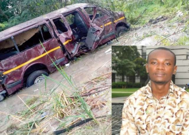 Samuel Nuamah, a 36-year-old journalist from the Ghanaian Times, was violently ejected from the mangled wreck, and the vehicle then landed on him in a muddy ditch, killing him instantly. Samuel Nuamah, a 36-year-old journalist from the Ghanaian Times, was violently ejected from the mangled wreck, and the vehicle then landed on him in a muddy ditch, killing him instantly.