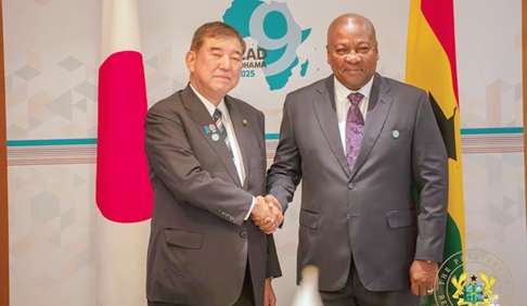 President John Dramani Mahama (right) exchanging pleasantaries with Shigeru Ishiba, Prime Minister of Japan after the event President John Dramani Mahama (right) exchanging pleasantaries with Shigeru Ishiba, Prime Minister of Japan after the event