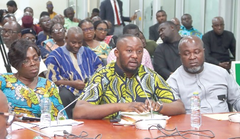 Malik Basintale (middle), CEO, Youth Employment Agency, answering questions at the Public Accounts Committee sitting. Picture: ELVIS NII NOI DOWUONA Malik Basintale (middle), CEO, Youth Employment Agency, answering questions at the Public Accounts Committee sitting. Picture: ELVIS NII NOI DOWUONA