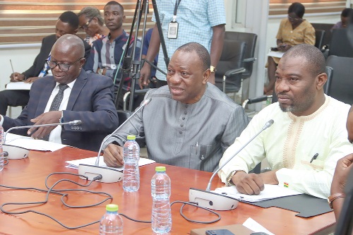 Abdul-Rashid Pelpuo (middle), Minister of Labour, Jobs, and Employment, answering questions before the Public Accounts Committee of Parliament. Picture: ELVIS NII NOI DOWUONA Abdul-Rashid Pelpuo (middle), Minister of Labour, Jobs, and Employment, answering questions before the Public Accounts Committee of Parliament. Picture: ELVIS NII NOI DOWUONA
