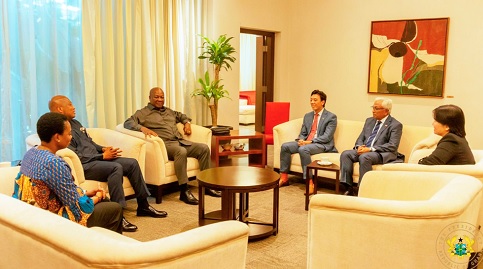 President John Dramani Mahama (3rd from left) and his delegation being welcomed by Singaporean officials