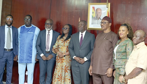 Emmanuel Armah-Kofi Buah (4th from right), acting Minister, Ministry of Environment, Science and Technology, Dr Abdulai Baba Salifu (3rd from right), Board Chairman, GAEC, and other members of the GAEC board after the inauguration. Picture: BENEDICT OBUOBI
