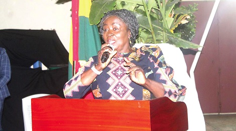 Prof. Naana Jane Opoku-Agyemang,  addressing the Ghanaian Community in Angola