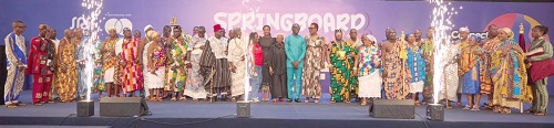 Comfort Ocran and Albert Ocran (arrowed) with some dignitaries after the Road Show