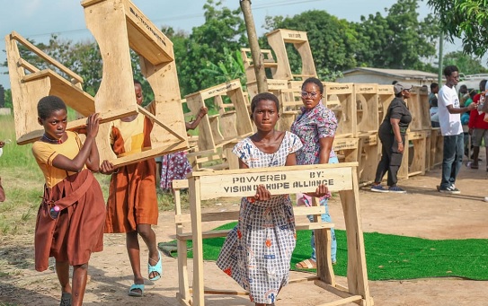 Vision of Hope Alliance donates 100 dual desks to Have Fiakpokorpe M.A. Basic School