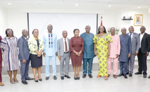 Dr Grace Ayensu-Danquah (6th from left), Deputy Minister of Health, with Desmond Boateng (5th from  left), Chief Director, Ministry of Health; Prof. Philip Adongo (6th from right), Professor of Health Behaviour, University of Ghana; Dr Kwame Amponsa-Achiano (4th from left), Head of Disease Prevention and Control Department, Ghana Health Service, and the new NITAG members. Picture: ELVIS NII NOI DOWUONA 