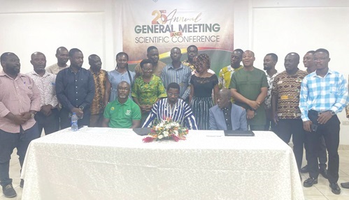 Prof. Abdul-Halim Abubakar, (seated middle in smock), President of the Ghana Institute of Horticulturists, with members of the institute after the AGM
