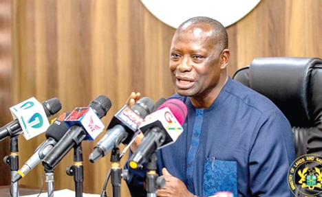 Emmanuel Armah-Kofi Buah, Minister of Lands and Natural Resources,  addressing the media.