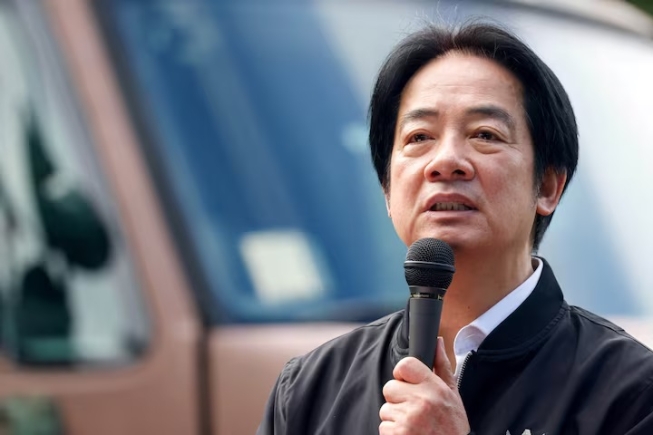 Taiwan President Lai Ching-te delivers a speech after inspecting reservists operating a Taiwan made Hummer 2 Drone during a training session at Loung Te Industrial Parks Service Center in Yilan, Taiwan December 2, 2025. REUTERS/Ann Wang