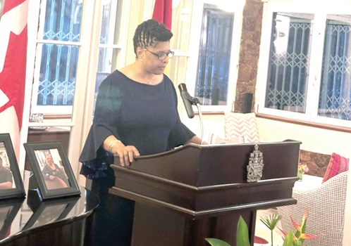 Myriam Montrat, the High Commissioner of Canada to Ghana, Togo and Sierra Leone, addressing the media