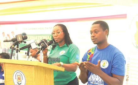 Dr Caroline Reindorf Amissah (right), acting Deputy Director-General of the Ghana Health Service, speaking at the function
