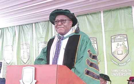 Prof. Enyonam Yao Kwawukume, Founder and Vice-Chancellor of Family Health University Hospital, delivering the keynote address 