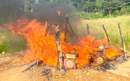 Some makeshift structures at galamsey sites set ablaze by NAIMOS task force