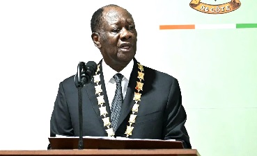 President Alassane Ouattara during his inauguration for a 4th term at the Presidential Palace in Abidjan