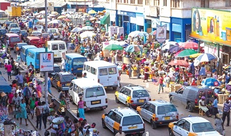 A traffic jam at the Central Business District in Accra