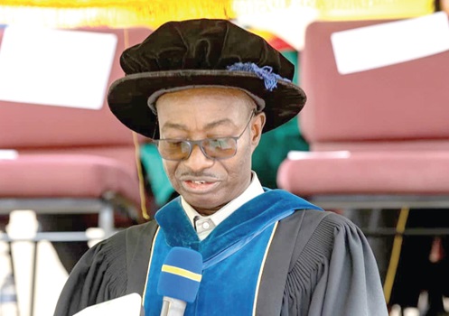 Samuel Herbert Donkor (right), President of the All Nations University, addressing the new graduates in Koforidua