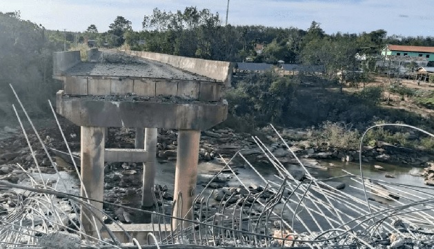 A damaged bridge after Thai military strikes in Pursat province, amid clashes along the Cambodia-Thailand border