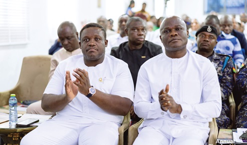 Ibrahim Ahmed (right), Minister of Local Government, Chieftaincy and Religious Affairs, and Sam George (left), Minister of Communication, at the thanksgiving service