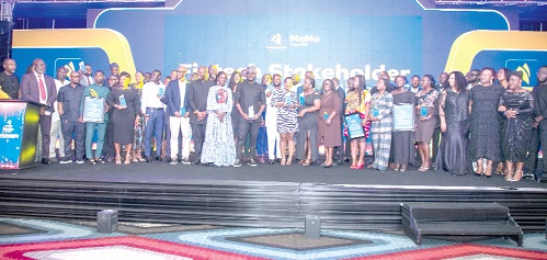 Executives of MML and MTN Ghana with awardees after the event