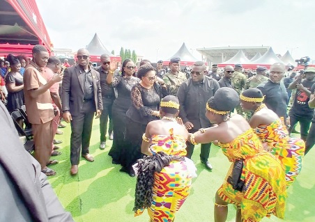 The First Lady, Lordina Mahama, and her entourage arriving at the funeral ground at Jackson Park in Koforidua