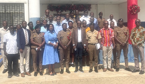 Francis Lamptey (5th from right), Regional Chief Manager, Accra West Region, and DO II Marsell Kwami Avadu (5th from  left), with officers from GWL and  GNFS after the meeting
